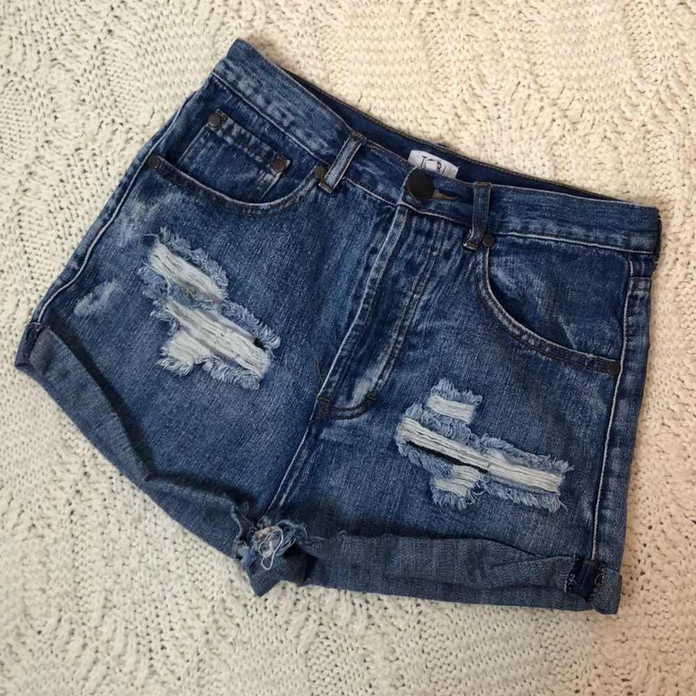 TOBI l High Waisted Distressed Jean Shorts
